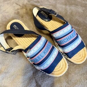 Michael Kors Navy and Beige Espadrille Sandals